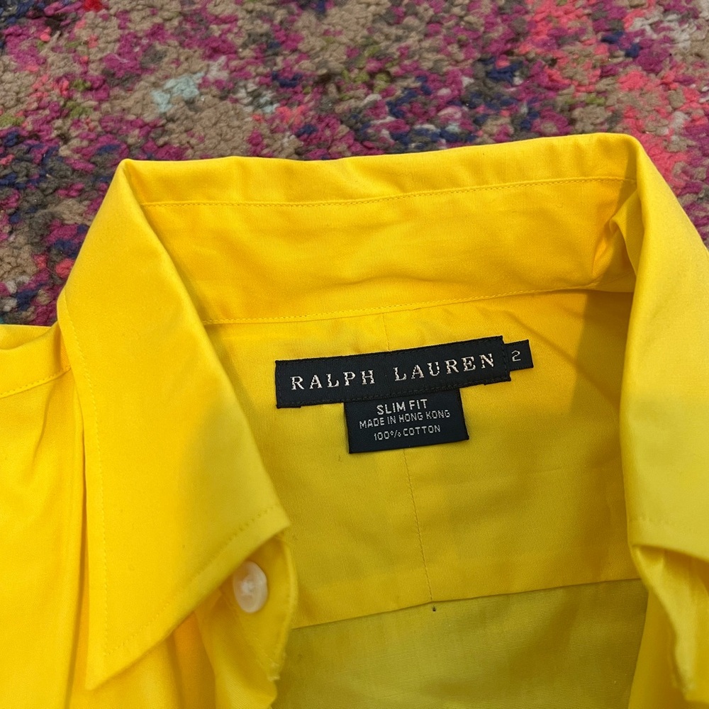 Ralph Lauren Bright Yellow Button Down Shirt Cuff links 2 slim fit - Picture 3 of 9